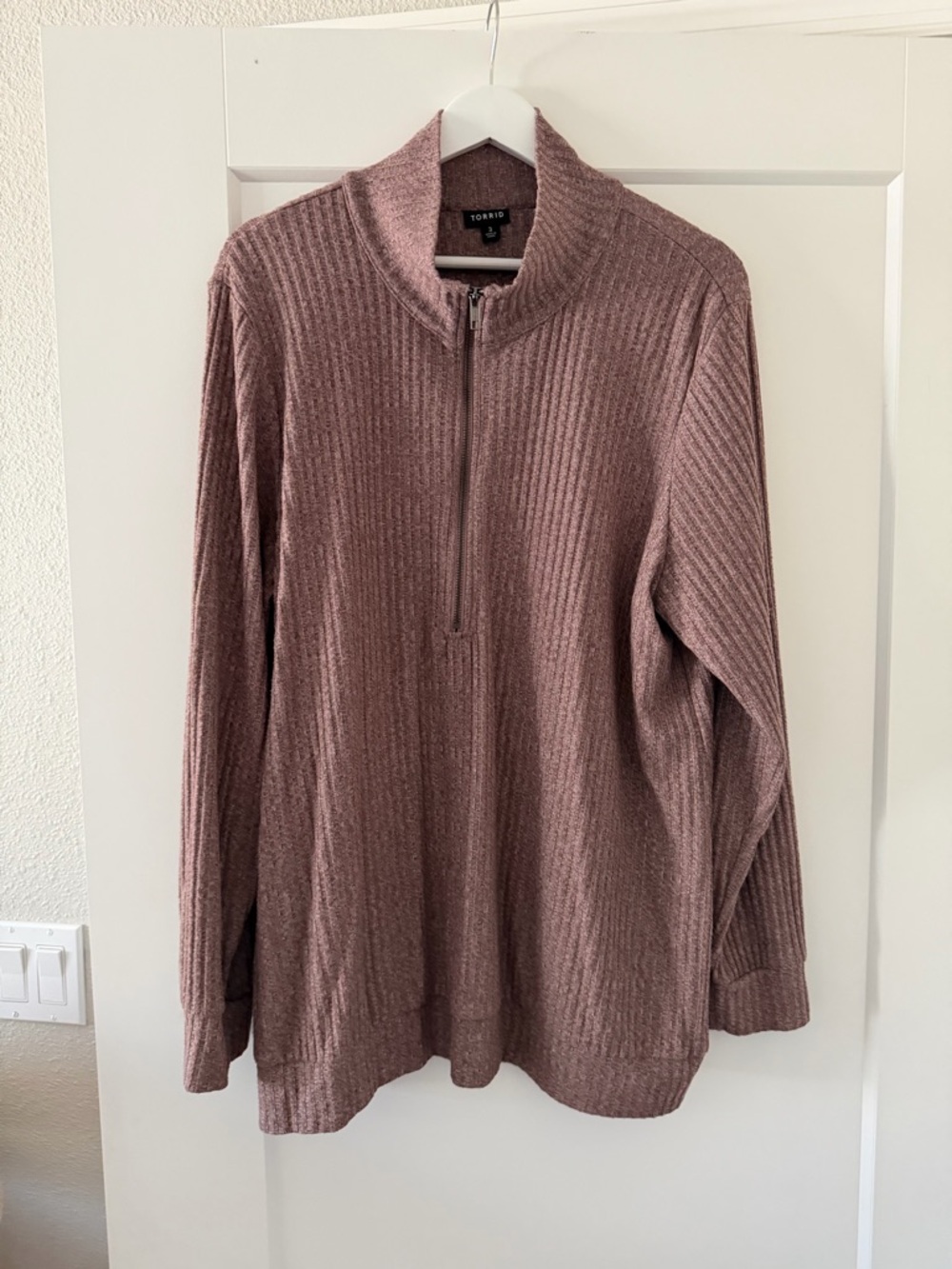 Torrid Half-Zip Ribbed Sweater - Dusty Rose
